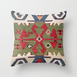 Red Diamond Arrow Konya // 19th Century Authentic Colorful Blue Green Cowboy Accent Pattern Throw Pillow