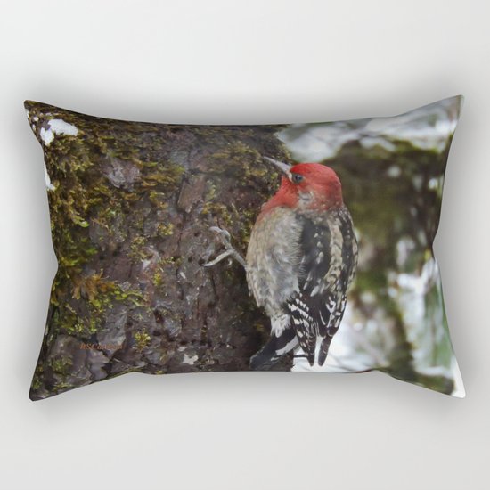 Red-Breasted Sapsucker in Christmas Snow Rectangular Pillow