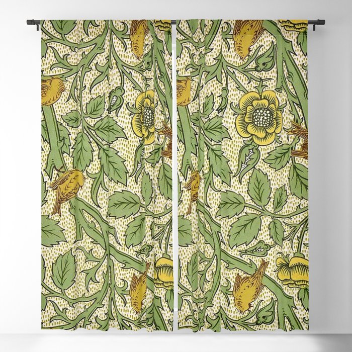 William Morris Yellow Begonia and Songbirds Textile Tapestry Pattern Blackout Curtain