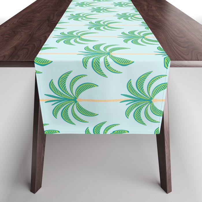 Palm Tree Pattern in Sky Blue Background Table Runner