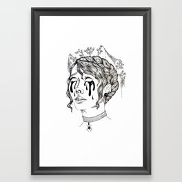 Dust Collected On My Pinned Up Hair Framed Art Print | Woman, Ink Pen, Tears, Crying, Cobweb, Drawing, Spiderweb, Girl, Spider, Portrait 
