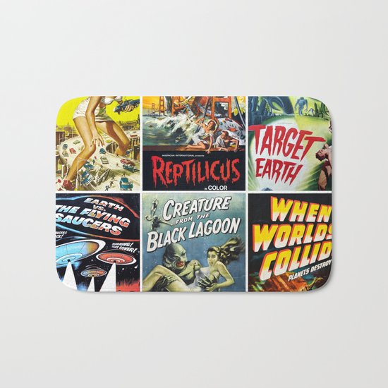 50s Sci Fi Movie Poster Collage 1 Bath Mat By Rockettgraphics Society6