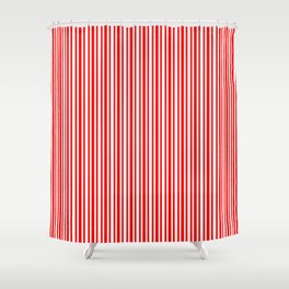 [ Thumbnail: Red & Mint Cream Colored Lined/Striped Pattern Shower Curtain ]
