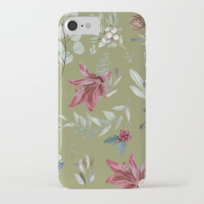 Christmas Watercolor Pattern Olive iPhone Case