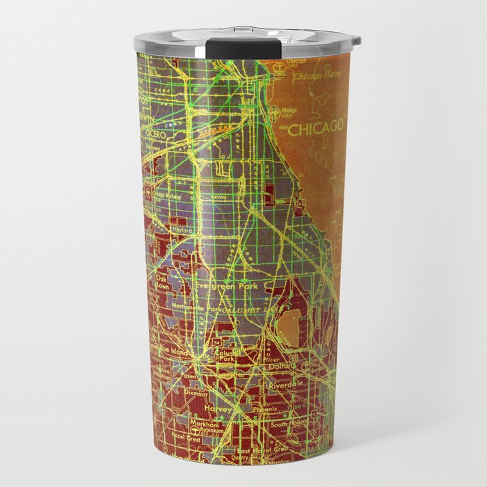 harta chicago illinois 10 Chicago Illinois 1947, old map, orange and red Travel Mug by 