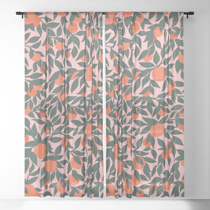 Oranges and Leaves Pattern - Pink Sheer Curtain