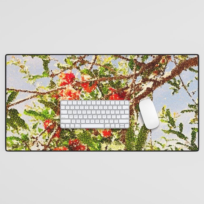 Xmas, Christmas, , tree, bloom autumn, fall, leaves, leaf, holiday, holidays, green, red Desk Mat