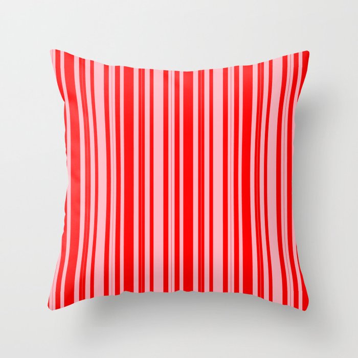 Red & Light Pink Colored Lines/Stripes Pattern Throw Pillow
