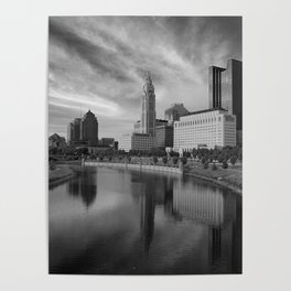 Downtown Columbus Ohio skyline in black and white Poster