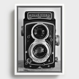 Vintage photograph camera art print- black and white retro rolleicord - film photography Framed Canvas