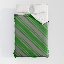 [ Thumbnail: Green & Gray Colored Stripes Pattern Duvet Cover ]