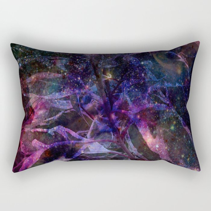 Space garden plant leaves botanic navy-purple cosmos pattern  Rectangular Pillow