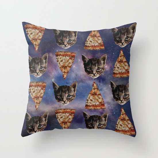 Kitten Pizza Galaxy Throw Pillow