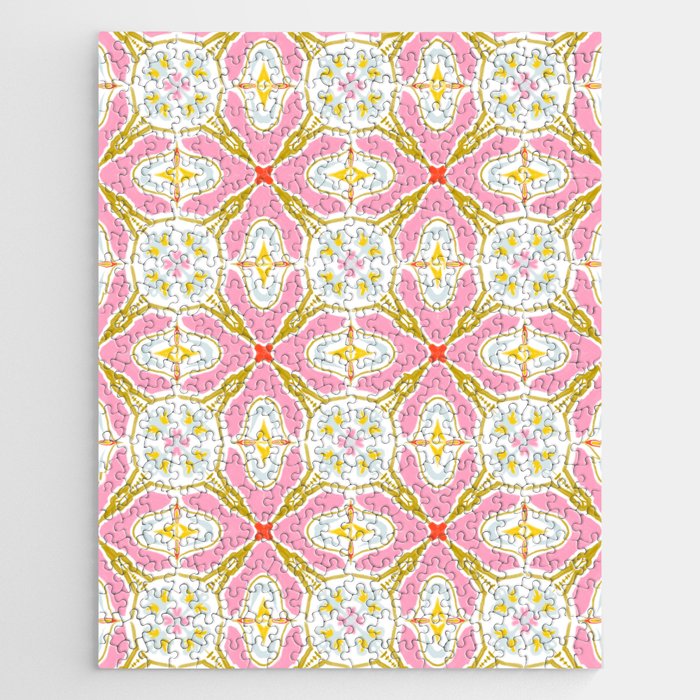 Gold and pink retro pattern Jigsaw Puzzle