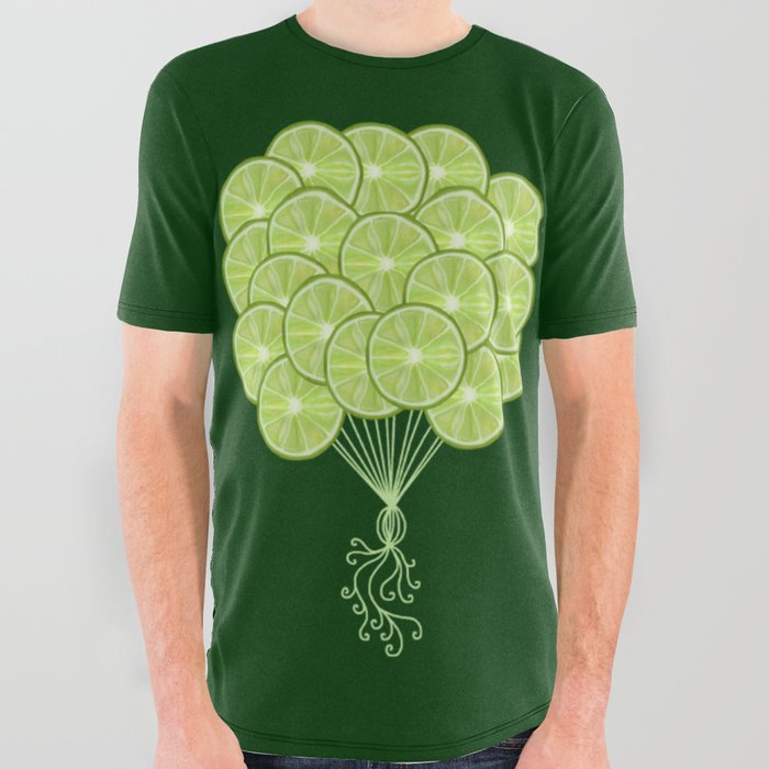 Green Lime Citrus Balloons All Over Graphic Tee