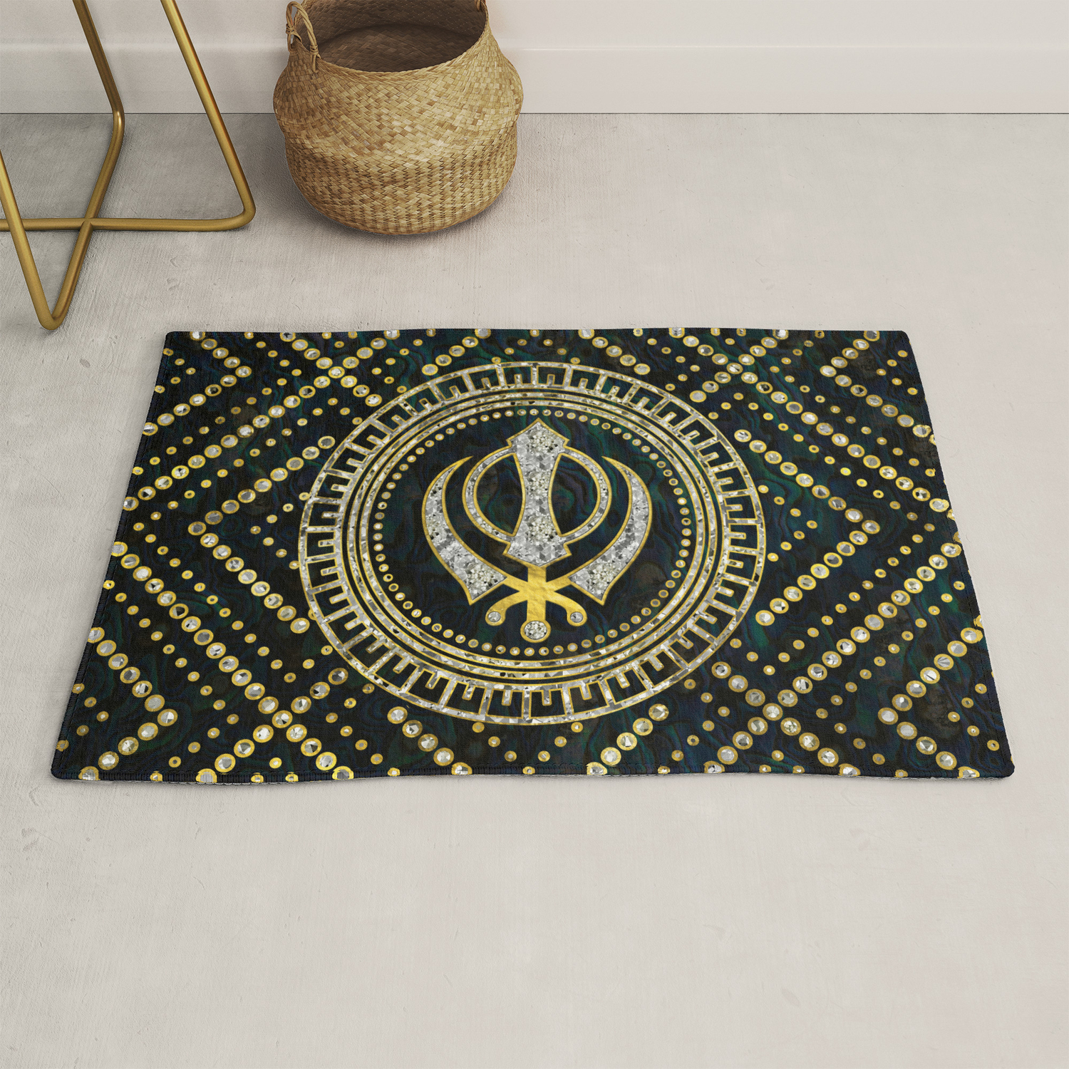 Decorative Khanda Symbol With Gemstones Gold Frame Rug By K9printart Society6
