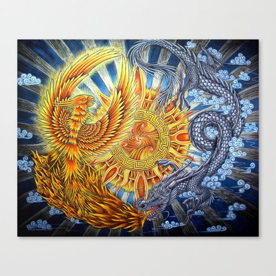 Phoenix and Dragon Canvas Print
