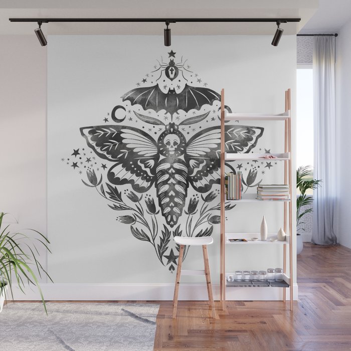 Watercolor Skull Moth Wall Mural