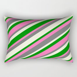 [ Thumbnail: Hot Pink, Dim Gray, Beige, and Green Colored Stripes Pattern Rectangular Pillow ]