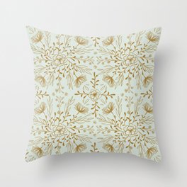 Mod Florals - Mint and Gold Throw Pillow | Damask, Digital, Repeat, Gold, Drawing, Provincial, Pastel, Mint, Deco, Accentpillow 