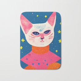Space Cat Astronaut Retro Bath Mat | Retro, Modern, Retrowave, Graphicdesign, Illustration, Ink, Collage, Drawing, Halftone, Cats 