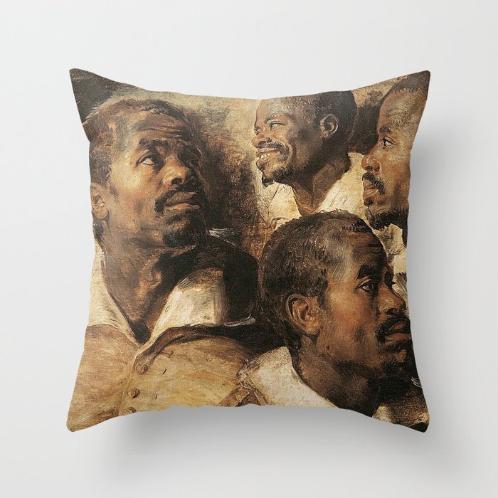 African American Four Studies of the Head of a Black Man portrait painting by Peter Paul Rubens Throw Pillow
