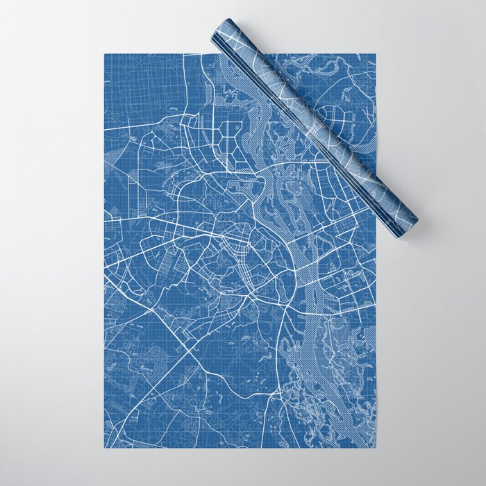Kyiv City Map of Ukraine - Blueprint Wrapping Paper