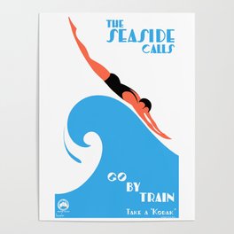 1938 AUSTRALIA The Seaside Calls Train Travel Poster Poster
