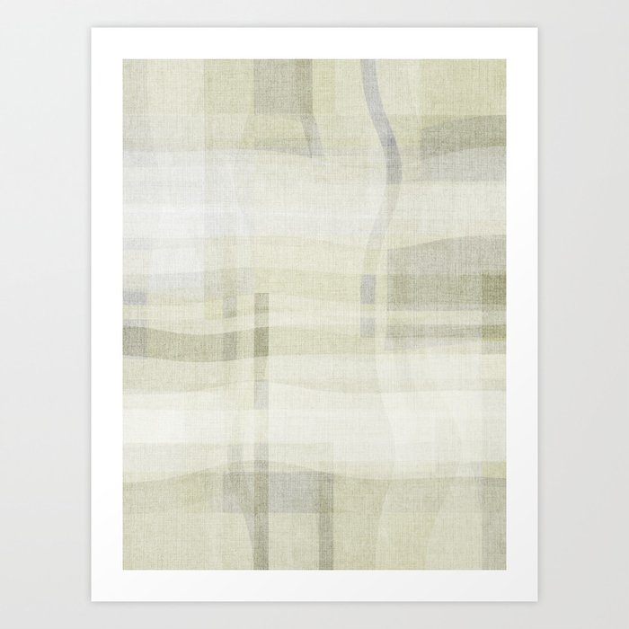 Abstract Geometry Green Grey Off White Art Print