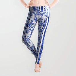 Chinoiserie Striped Floral Print Leggings
