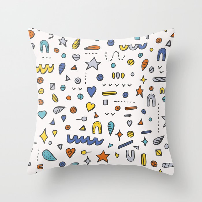 Seamless pattern of hand drawn geometric shapes. Abstract background from decorative doodle elements Throw Pillow
