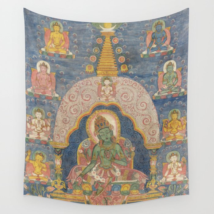 Buddhist Green Tara Thangka Wall Tapestry