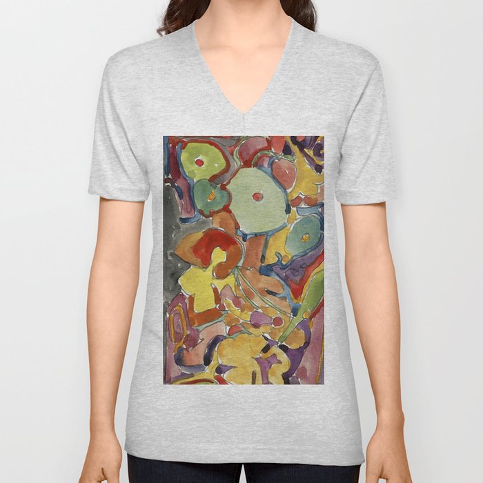Abstract Flowers V Neck T Shirt