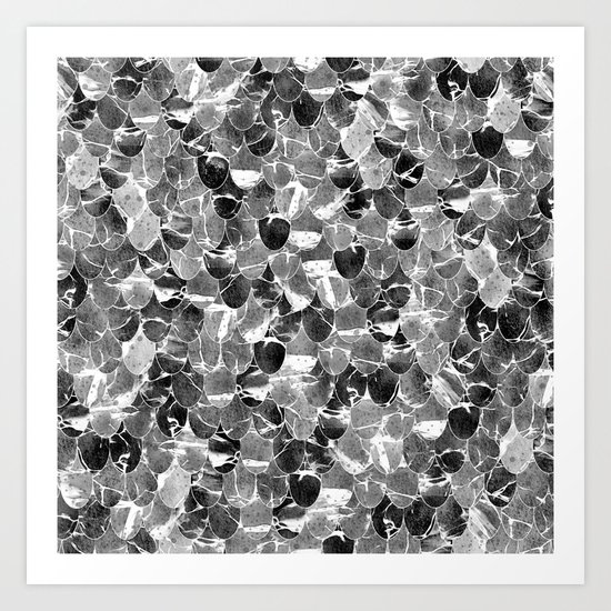 Black and White Abstract Mermaid Scales Pattern Art Print