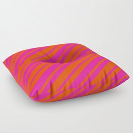[ Thumbnail: Red and Deep Pink Colored Lined Pattern Floor Pillow ]