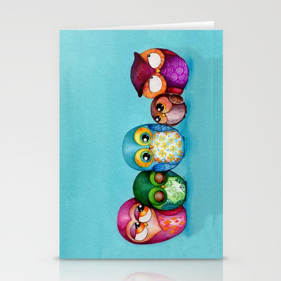Fabric Owl Family Stationery Cards