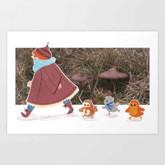 Little Squidget and the owls Art Print