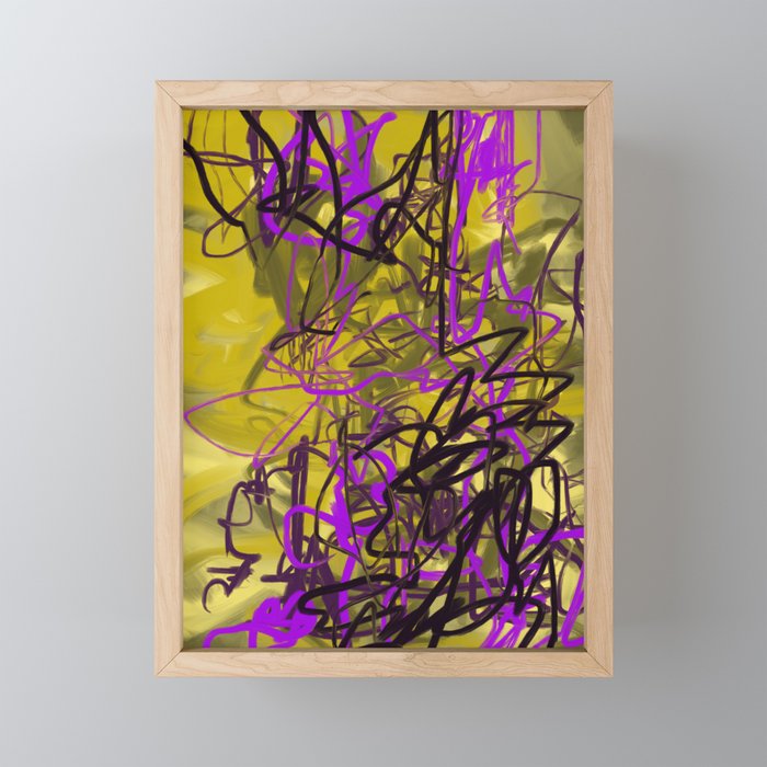 Yellow & Purple Energy Swarm Abstract Framed Mini Art Print