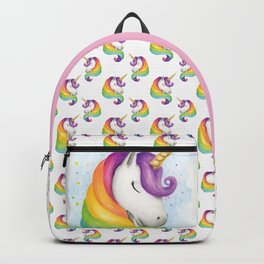 Rainbow Unicorn Backpack | Unicorn, Sabinasarts, Cute, Aquarelle, Fairytale, Pony, Gold, Magic, Equine, Colorful 