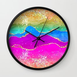 Vibrant Rainbow Glitter Agate Texture 01 Wall Clock