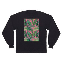 Tropical Palm Leaves On Pink Long Sleeve T-shirt