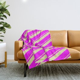 [ Thumbnail: Pale Goldenrod & Fuchsia Colored Stripes/Lines Pattern Throw Blanket ]