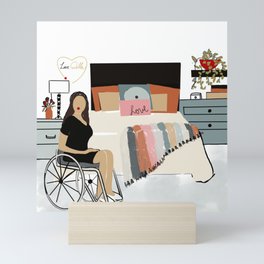 Inclusive love at home Mini Art Print | Love, Wheelchair, Cream, Woman, Plant, Drawing, Inclusive, Gray, Bedroom, Home 