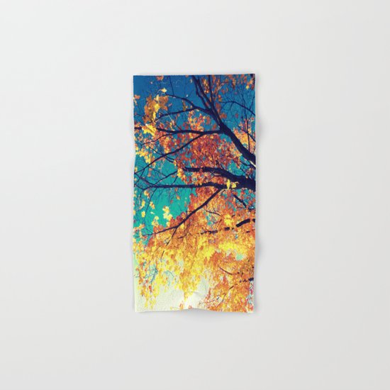 AutuMN Golden Leaves Teal Sky Hand & Bath Towel