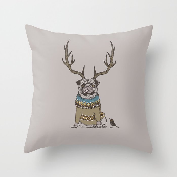 Deer Pug Throw Pillow