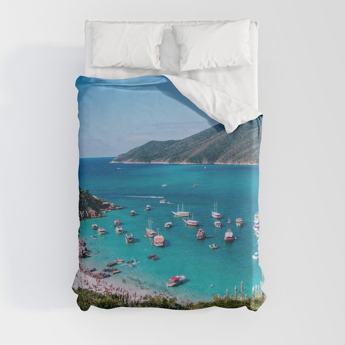 Brazil Photography - Bay With Turquoise Water And Boats Duvet Cover