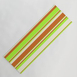 [ Thumbnail: Beige, Chocolate & Light Green Colored Lined/Striped Pattern Yoga Mat ]