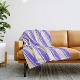 [ Thumbnail: Beige and Medium Slate Blue Colored Striped Pattern Throw Blanket ]