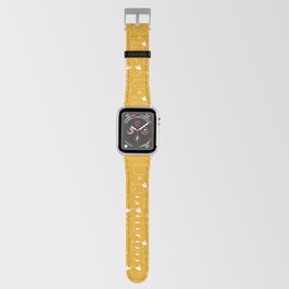 Mustard and White Doodle Kitten Faces Pattern Apple Watch Band