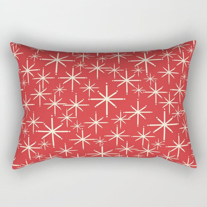 Atomic Age Christmas Stars - Midcentury Modern Pattern in Cream and Retro Xmas Red Rectangular Pillow